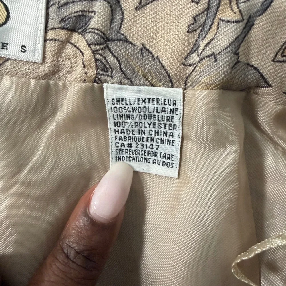 Talbots Petites Vintage Wool‎ Floral Paisley Midi Skirt Beige Tan Grey Size 8P